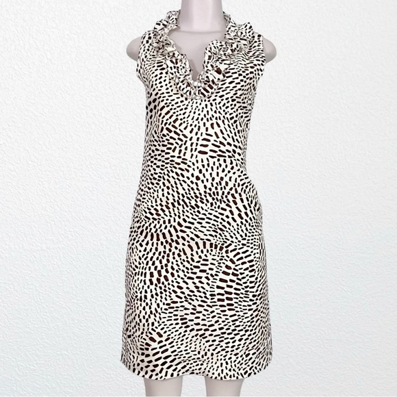 Vintage Linen Animal Print Mobwife Ruffled Kate Spade Classic Sheath Dress SZ XS - Picture 2 of 10